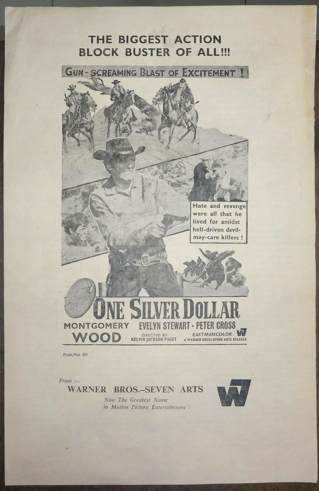 1973 One Silver Dollar Double Sheet India Pressbook 9” X 14” Montgomery Wood